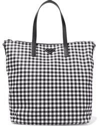 prada textured leather-trimmed gingham shell tote|prada totes for women.